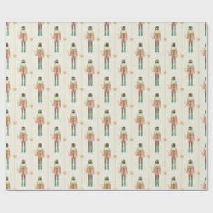 Nutcracker Stars Streifen White Christmas Geschenkpapier