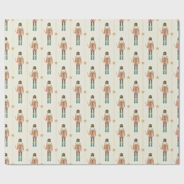 Nutcracker Stars Streifen White Christmas Geschenkpapier (Flach)