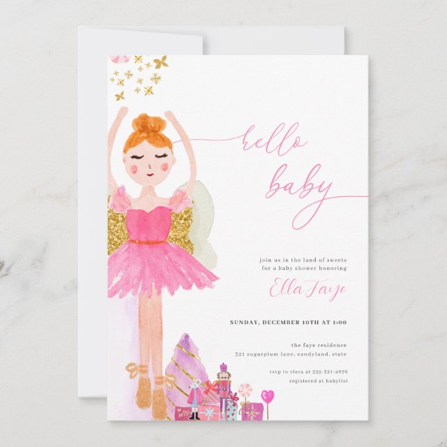 Nutcracker Sugarplum Fée Baby shower Invitation (Devant)