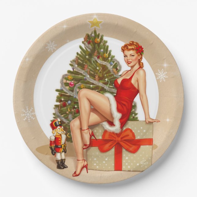 Nutcracker Sweet Retro Pinup Christmas Paper Plate Pappteller (Vorderseite)