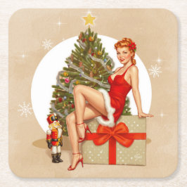 Nutcracker Sweet Retro Pinup Weihnachts-Unterlage Rechteckiger Pappuntersetzer