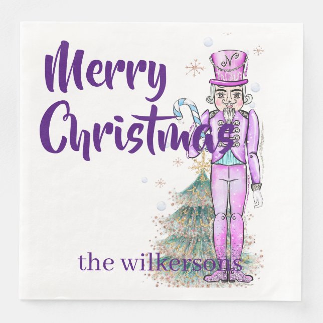 Nutcracker Theme Individuelle Name Lila Weihnachte Serviette (Vorderseite)