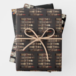 Nutcracker Trio Christmas Black Geschenkpapier Set