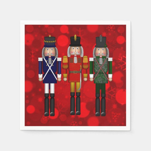 Nutcracker Trio-Red-Bokeh-PAPER PARTY NAPKINS Serviette (Vorderseite)
