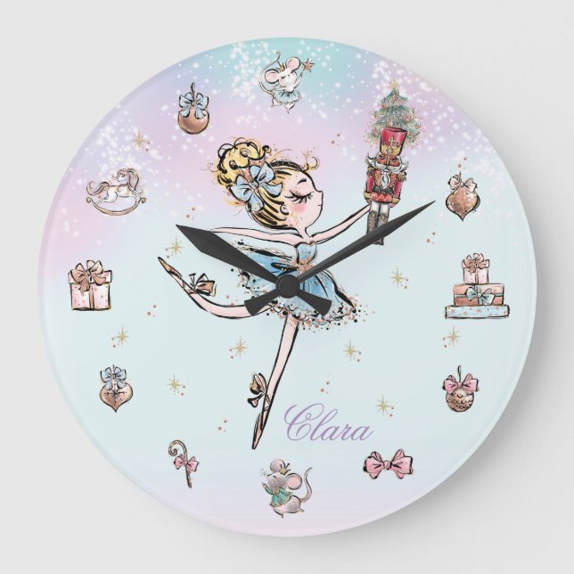 Nutcracker und Clara Dance Ballet Weihnachten Große Wanduhr (Vorderseite)