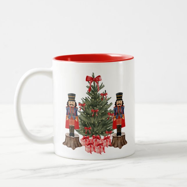 Nutcracker Weihnachtsbaum Red Bow Holiday Tasse (Links)
