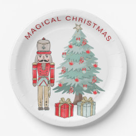 Nutcracker, Weihnachtsbaum und Geschenke Papierpla Pappteller
