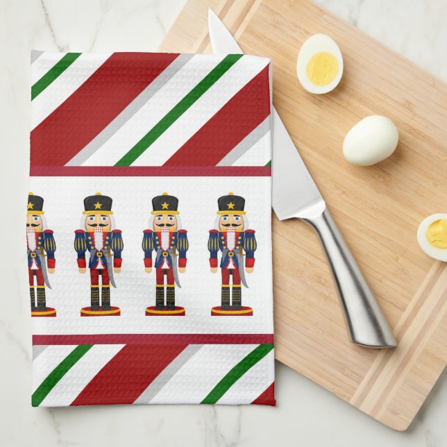 Nutcracker Weihnachtssoldat Candy Strip Geschirrtuch (Viertel Falte)