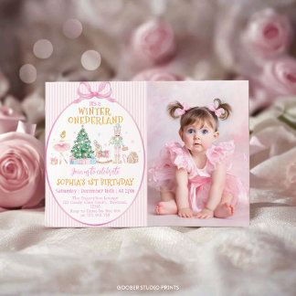 Nutcracker Winter Onederland Pink Birthday Photo Einladung