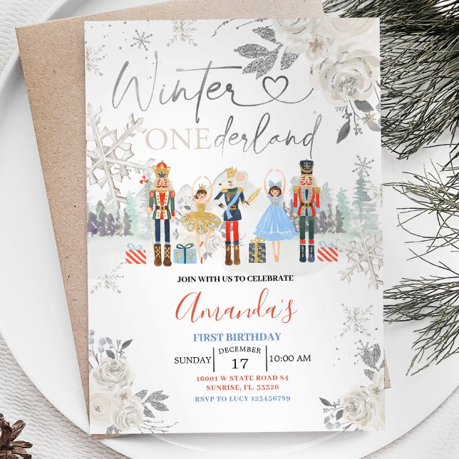 Nutcracker Winter Onederland White Snowflake Einladung (Von Creator hochgeladen)