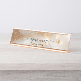 Nuteral Beige Opalstein Roségold Schreibtischnamensplakette