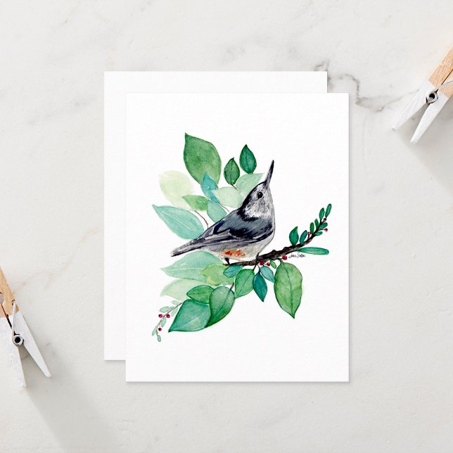 Nuthatch Elegante Wasserfarben-Note-Karte (Nuthatch Elegant Watercolor Blank Note Cards from Jenn Steffen Art)