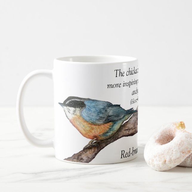 Nuthatch Thoreau Poesie Weiße Tasse (Mit Donut)