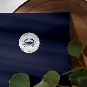 Nutical Blue Crab Rücksendeadresse Runder Aufkleber