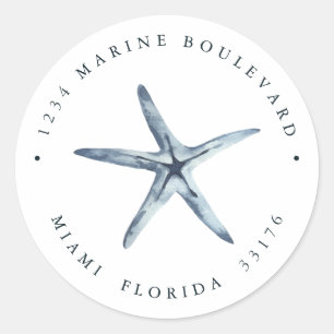 Nutical Blue Starfish Rücksendeadresse Runder Aufkleber
