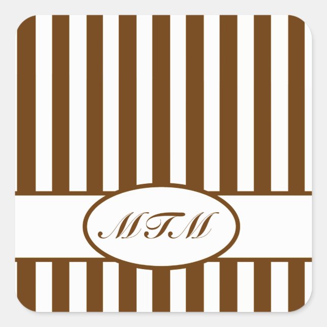 Nutmeg Autumnal Streifen mit Monogramm Quadratischer Aufkleber (Vorderseite)