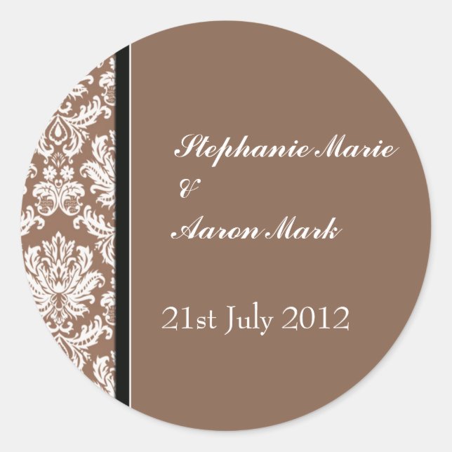 Nutmeg Classic Damask Hochzeitskleber Runder Aufkleber (Vorderseite)