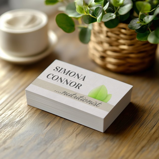 Nutrition Coach Green Leaf Linen Business Card Visitenkarte (Perfect for business)