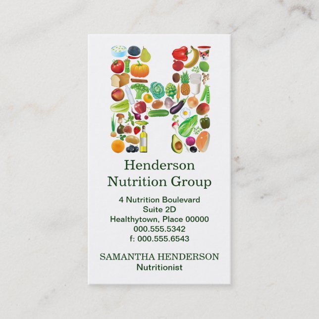 Nutritionist Monogram H Ernennung Terminkarte (Vorderseite)