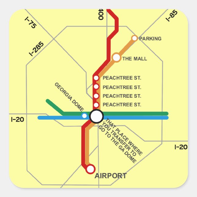 Nützliche Atlanta-U-Bahn-Karte Quadratischer Aufkleber (Vorderseite)