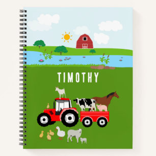 Nutztier & Roter Traktor Bauernhof mit individuell Notizbuch