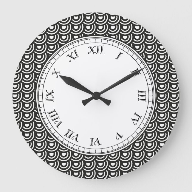 NY Art Deco Metropolitan Moderne Schwarz-Weiß Große Wanduhr (Vorderseite)