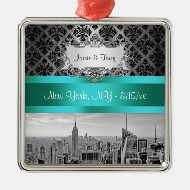NY City Skyline BW B3 Damask F2 - Ornament (Vorne)