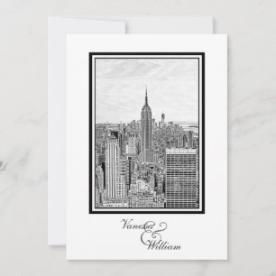 NY City Skyline ESB BW geätzte Hochzeit Einladung