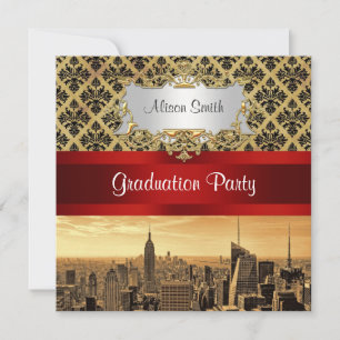 NY City Skyline Sepia B4 Damask Invitation