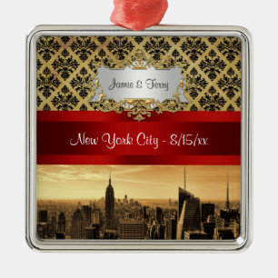 NY City Skyline Sepia B4 Damast-Ornament Silbernes Ornament