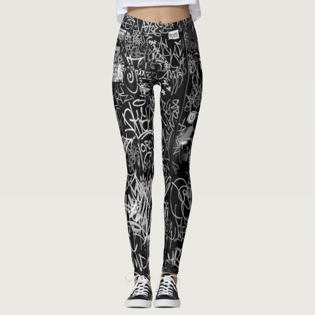 NY GRAFFITI WERFEN OBEN LEGGINGS-SCHWARZES LEGGINGS (Vorderseite)