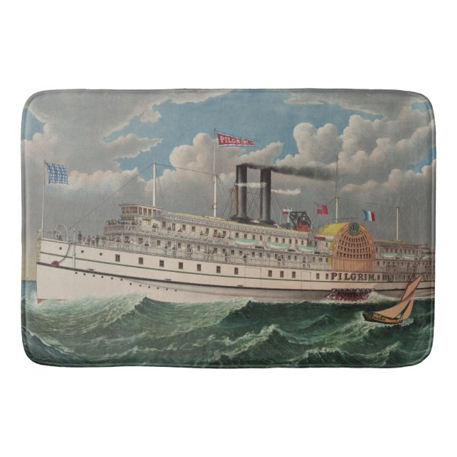 NY Voyage Grand Paddlewheel Dampfboot Pilgrim Badematte (Vorderseite)
