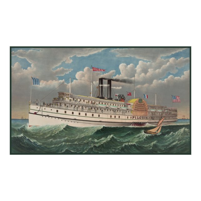 NY Voyage Grand Paddlewheel Dampfboot Pilgrim Fotodruck (Vorne)