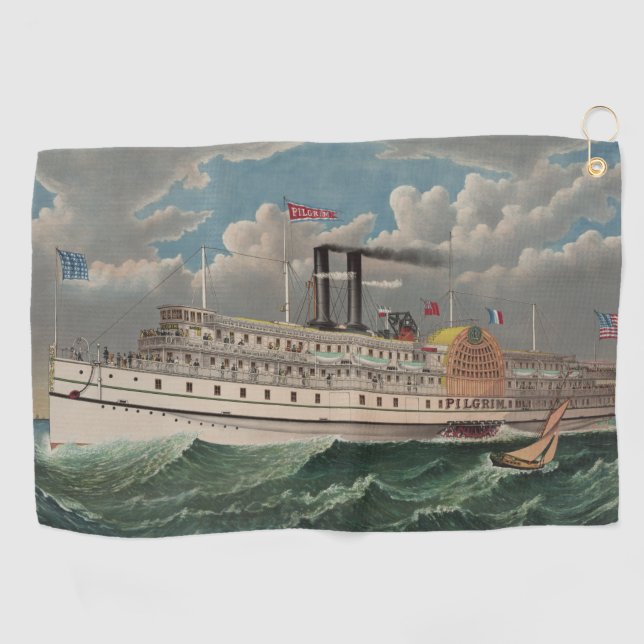 NY Voyage Grand Paddlewheel Dampfboot Pilgrim Golfhandtuch (Horizontal)
