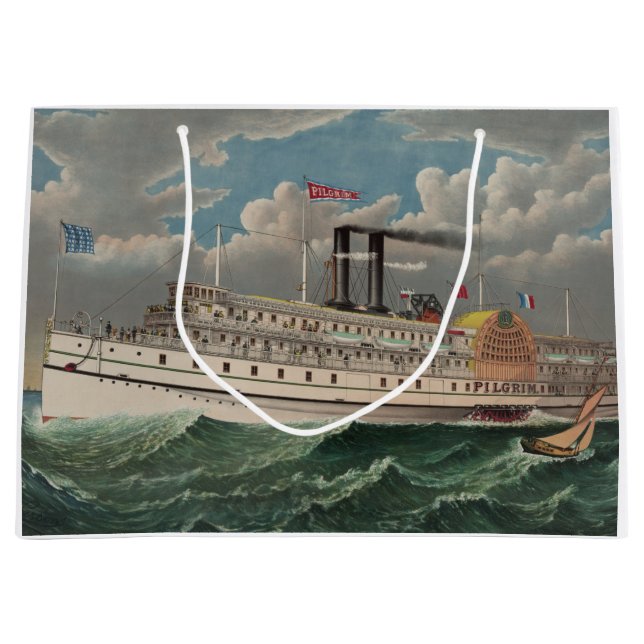 NY Voyage Grand Paddlewheel Dampfboot Pilgrim Große Geschenktüte (Vorderseite)