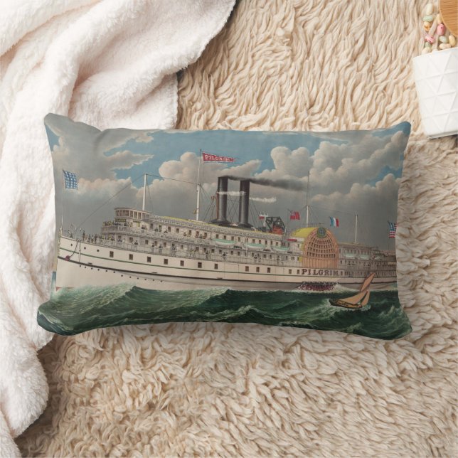 NY Voyage Grand Paddlewheel Dampfboot Pilgrim Lendenkissen (Decke)