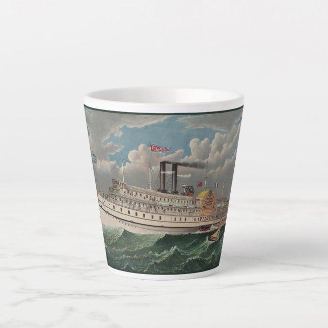 NY Voyage Grand Paddlewheel Dampfboot Pilgrim Milchtasse (Vorderseite)