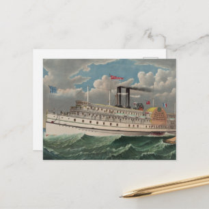 NY Voyage Grand Paddlewheel Dampfboot Pilgrim Postkarte