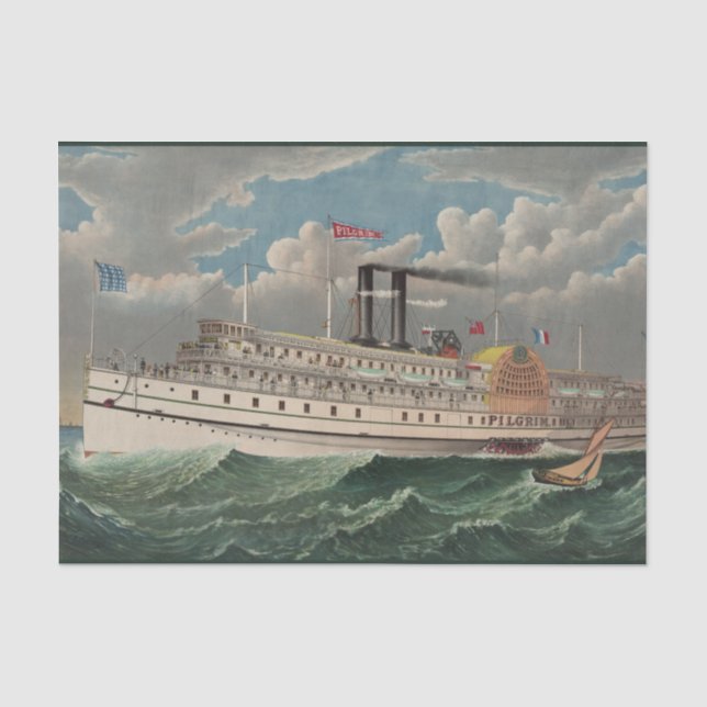 NY Voyage Grand Paddlewheel Dampfboot Pilgrim Seidenpapier (Vorderseite)