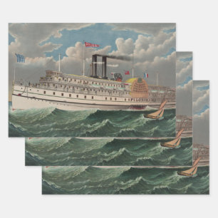 NY Voyage Grand Paddlewheel Dampfer The Pilgrim Geschenkpapier Set