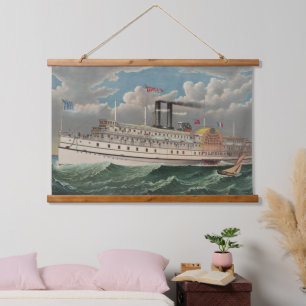 NY Voyage Grand Paddlewheel Dampfer The Pilgrim Wandteppich Mit Holzrahmen