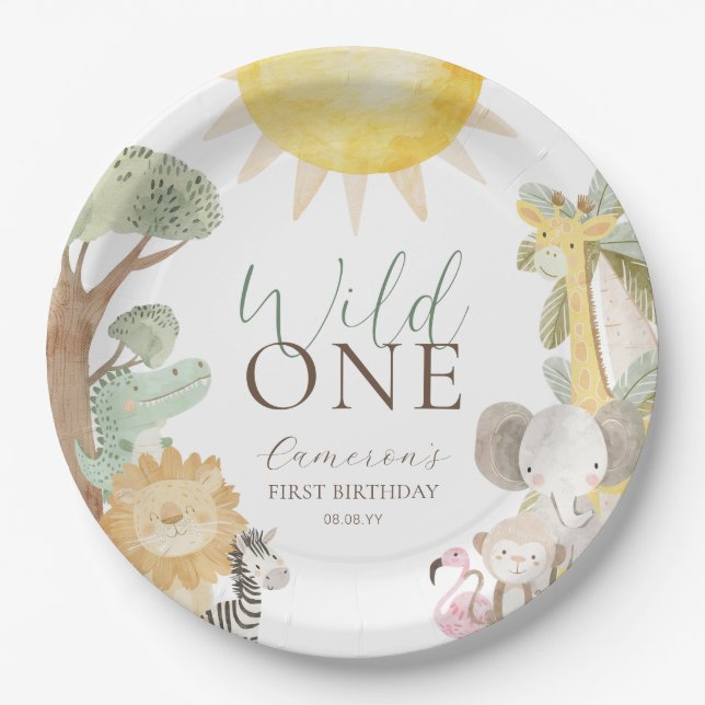 Nyala Safari Tiere Wild Ein erster Geburtstag Pappteller (Vorderseite)