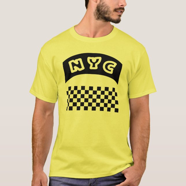 NYC Ausschnitt mit Taxi-Schachbrett und Fahne T-Shirt (Vorderseite)