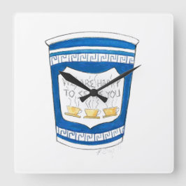 NYC Blue Griechisches Abendessen Coffee Happy zu s Quadratische Wanduhr