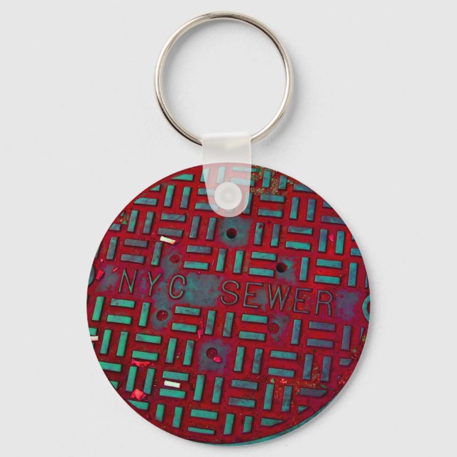 NYC Broadway Street Manhole Cover Schlüsselanhänger (Vorderseite)