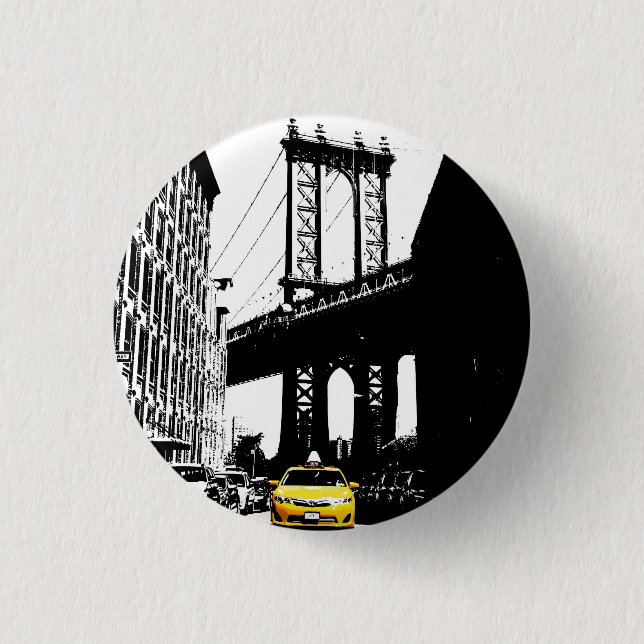 Nyc Brooklyn Bridge New York City Yellow Taxi Button (Vorderseite)