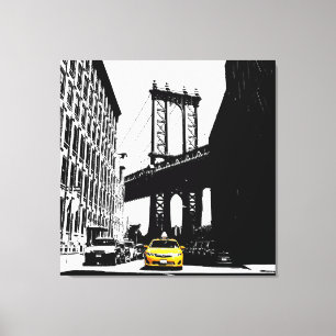 Nyc Brooklyn Bridge Yellow Taxi New York City Leinwanddruck