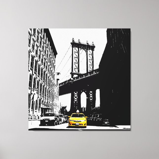 Nyc Brooklyn Bridge Yellow Taxi New York City Leinwanddruck (Vorderseite)