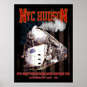 NYC Dreyfuss Hudson Lokomotive. Amerikanische Flag Poster