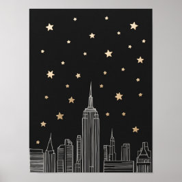 NYC Empire State Sketch I Starry Night Poster